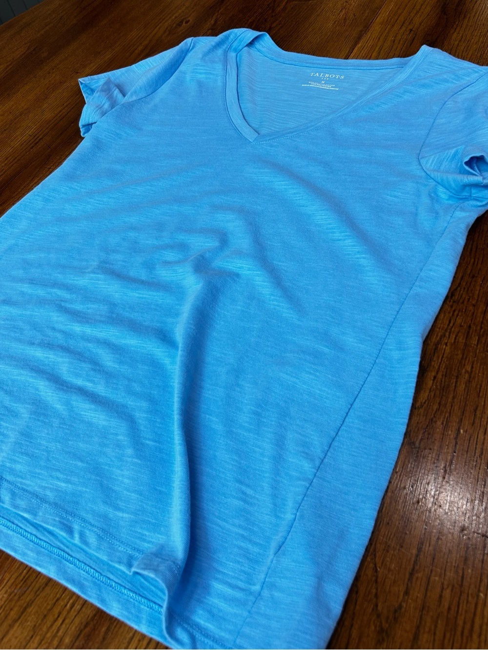 Talbots Light Blue Slub Knit V-Neck Short Sleeve Tee Medium - Picture 7 of 8